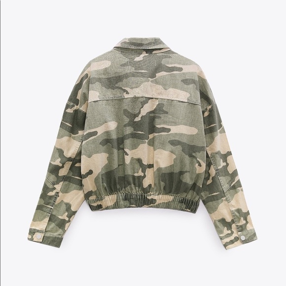 NWT. Zara Green Camouflage Linen Blend Cropped Jacket. Size S, M. - Picture 7 of 9